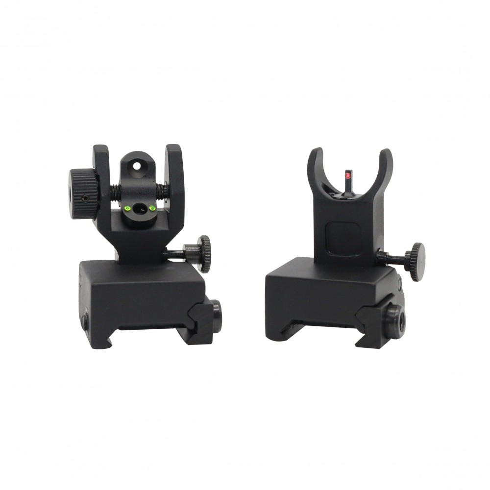 AR-15 Front And Rear Flip Up Sights -Green And Red Dots