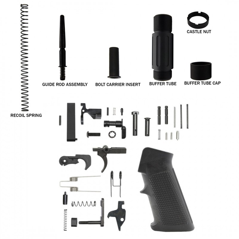 AR-15/AR-9 Standard Lower Receiver Parts Kit| LPK-17 Grip option W/ Complete Compact Buffer Tube 3.5