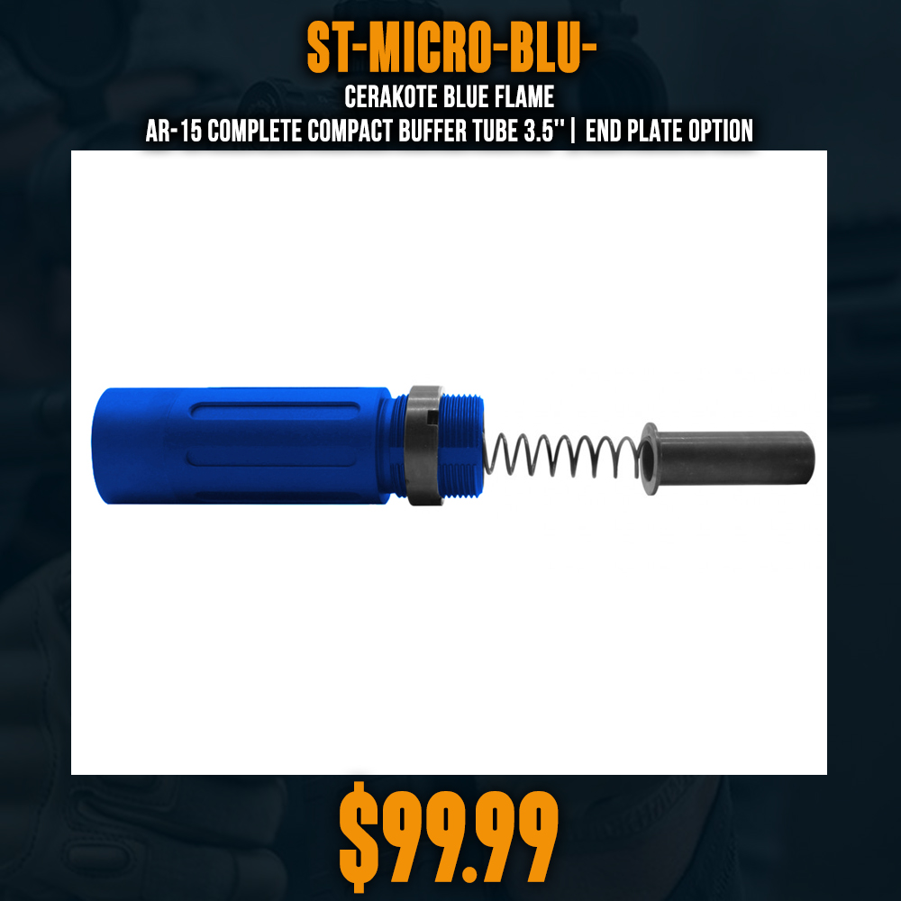 CERAKOTE BLUE FLAME | AR-15 Complete Compact Buffer Tube 3.5''| End Plate Option CERAKOTE BLUE FLAME | AR-15 Complete Compact Buffer Tube 3.5''| End Plate Option