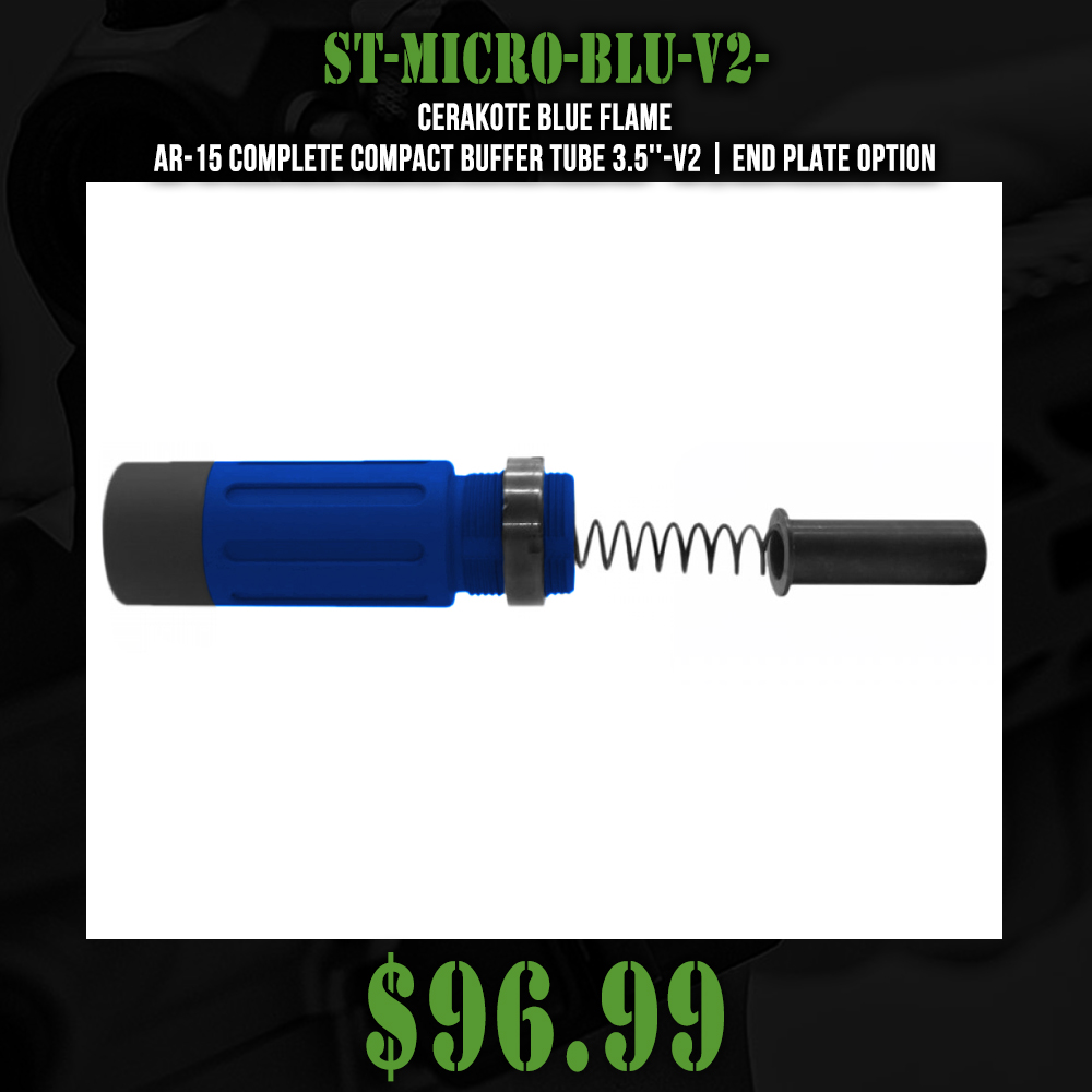 CERAKOTE BLUE FLAME | AR-15 Complete Compact Buffer Tube 3.5''-V2| End Plate Option