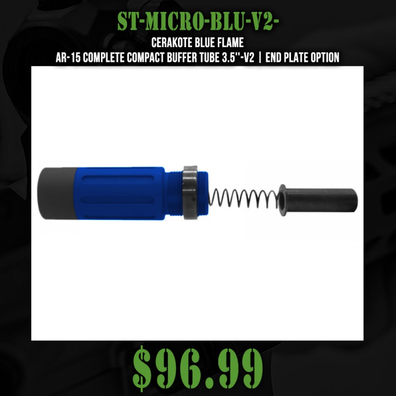 CERAKOTE BLUE FLAME | AR-15 Complete Compact Buffer Tube 3.5''-V2| End Plate Option