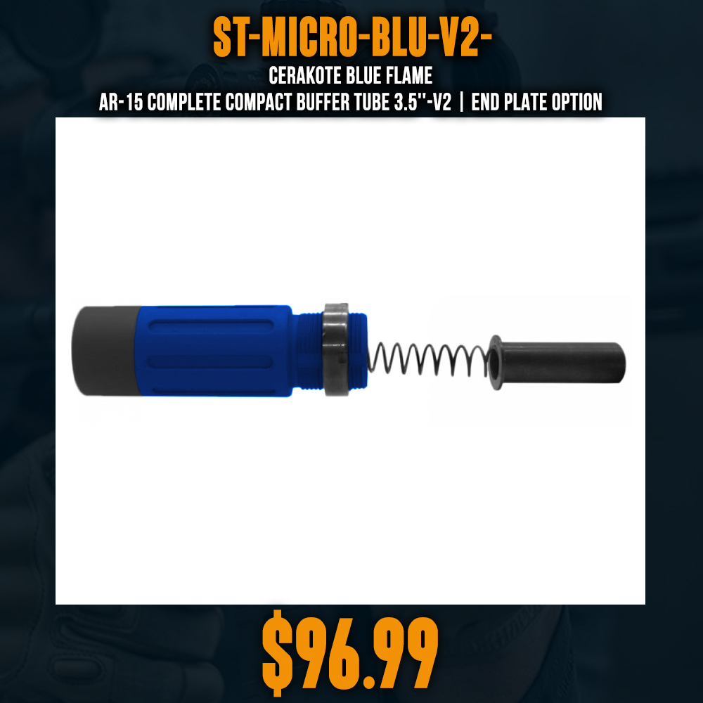 CERAKOTE BLUE FLAME | AR-15 Complete Compact Buffer Tube 3.5''-V2| End Plate Option CERAKOTE BLUE FLAME | AR-15 Complete Compact Buffer Tube 3.5''-V2| End Plate Option