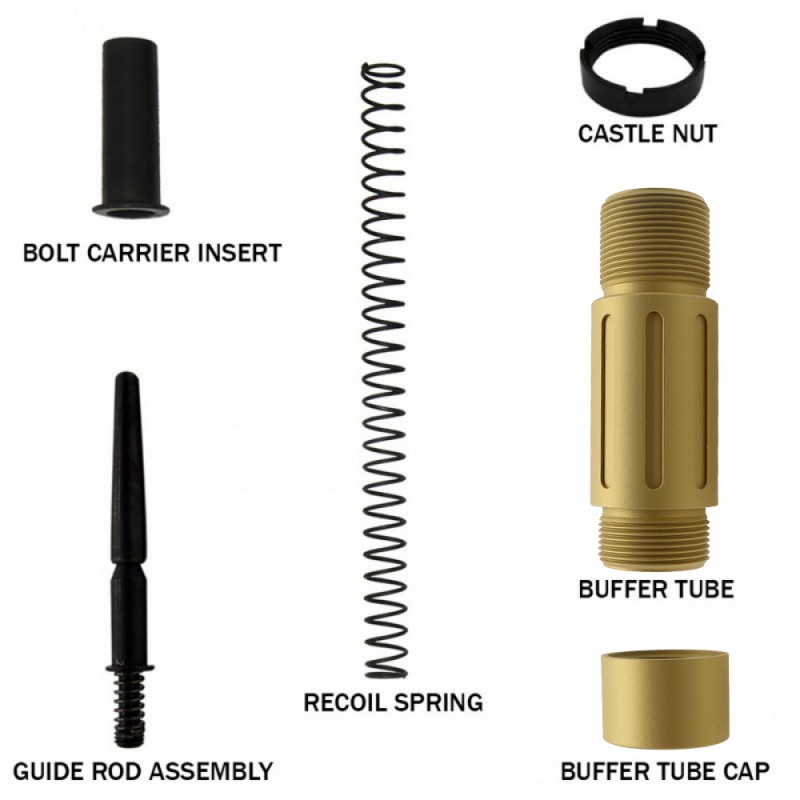 CERAKOTE GOLD | AR-15 Complete Compact Buffer Tube 3.5''| End Plate Option CERAKOTE GOLD | AR-15 Complete Compact Buffer Tube 3.5''| End Plate Option