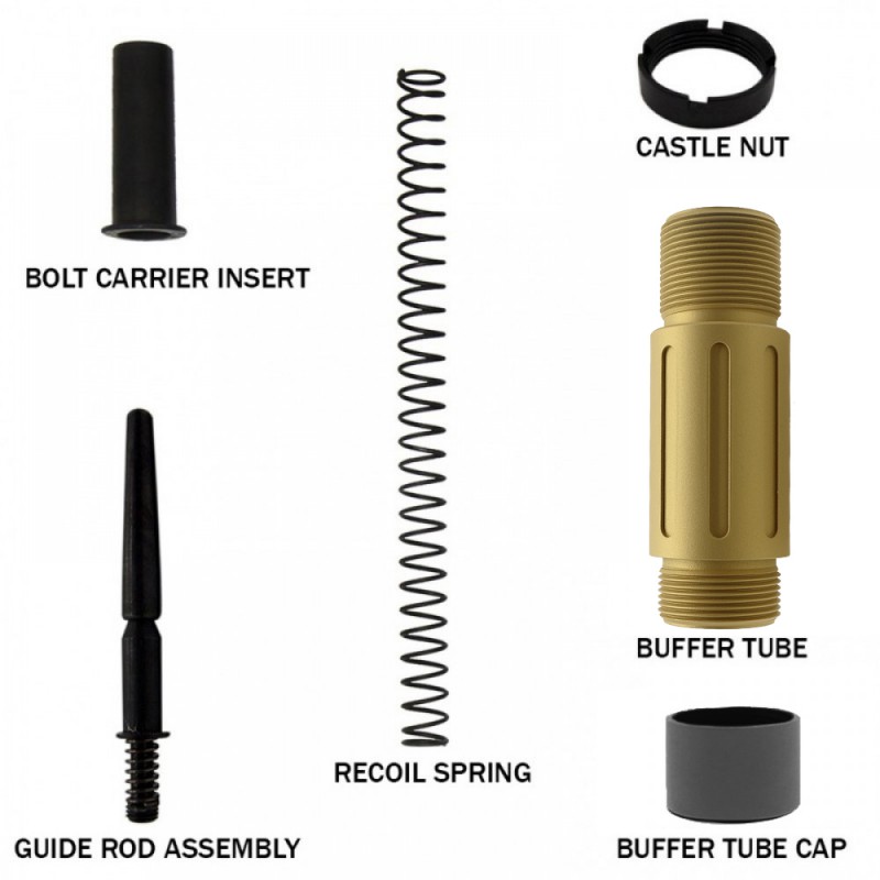 CERAKOTE GOLD | AR-15 Complete Compact Buffer Tube 3.5''-V2| End Plate Option CERAKOTE GOLD | AR-15 Complete Compact Buffer Tube 3.5''-V2| End Plate Option