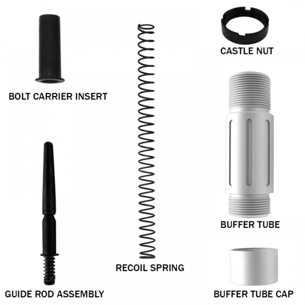 CERAKOTE GLACIER SILVER | AR-15 Complete Compact Buffer Tube 3.5''| End Plate Option CERAKOTE GLACIER SILVER | AR-15 Complete Compact Buffer Tube 3.5''| End Plate Option