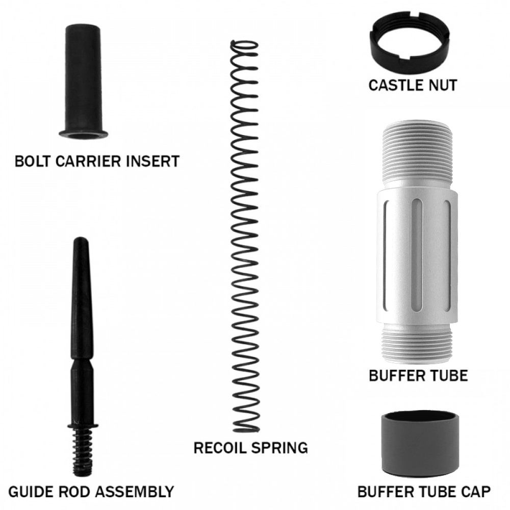 CERAKOTE GLACIER SILVER | AR-15 Complete Compact Buffer Tube 3.5''-V2| End Plate Option CERAKOTE GLACIER SILVER | AR-15 Complete Compact Buffer Tube 3.5''-V2| End Plate Option