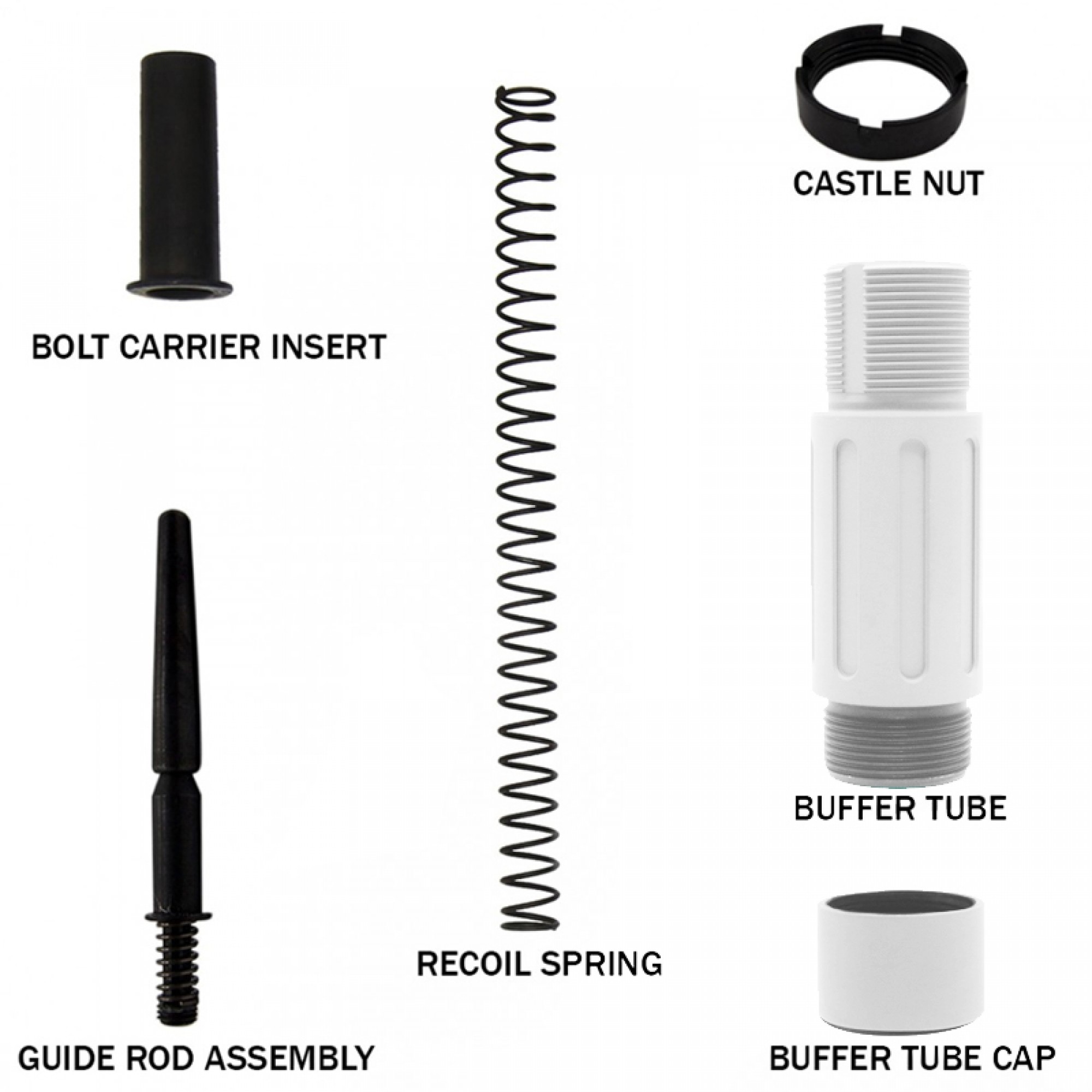 CERAKOTE WHITE AR15 Complete Compact Buffer Tube 3.5'' End Plate