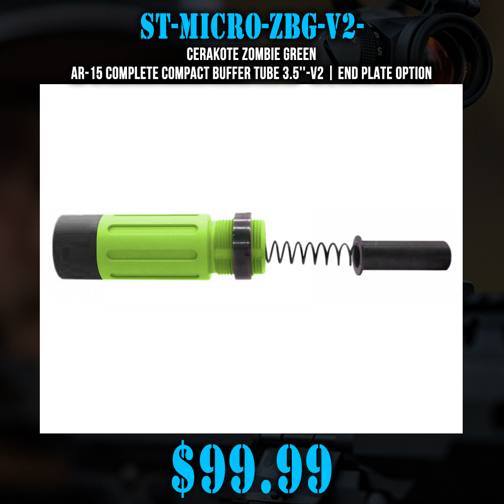 CERAKOTE ZOMBIE GREEN | AR-15 Complete Compact Buffer Tube 3.5''-V2| End Plate Option