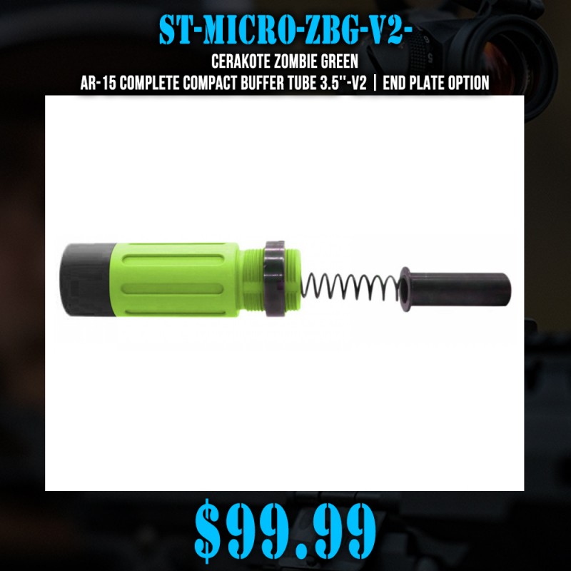 CERAKOTE ZOMBIE GREEN | AR-15 Complete Compact Buffer Tube 3.5''-V2| End Plate Option