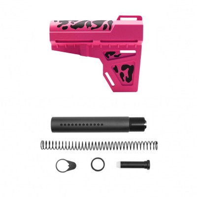 CERAKOTE CAMO PNK | AR-15 Pistol Blade W/Complete Dimpled Pistol Buffer Tube Kit - Base PNK - Pattern - BLK - No Foam Pad
