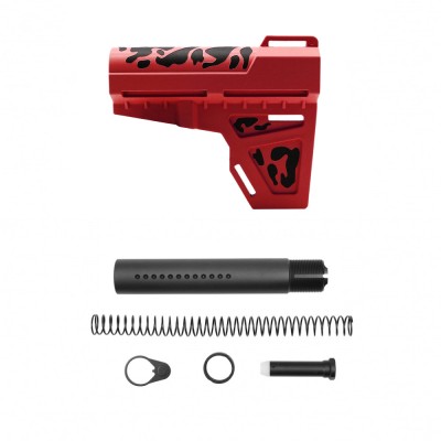 CERAKOTE CAMO RED | AR-15 Pistol Blade W/Complete Dimpled Pistol Buffer Tube Kit - Base RED - Pattern - BLK - No Foam Pad