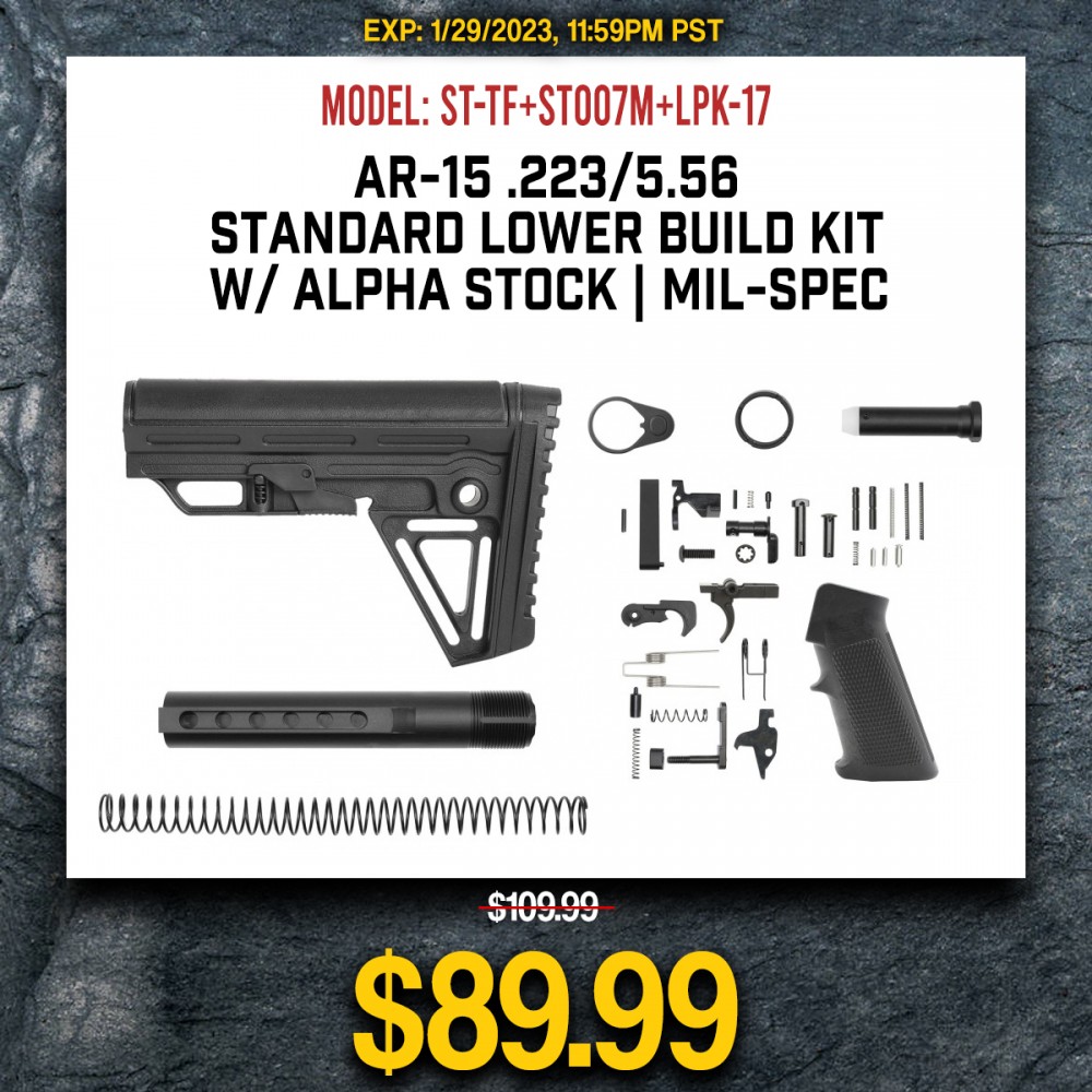 AR-15 .223/5.56 Standard Lower Build Kit W/ ALPHA Stock | Mil-Spec