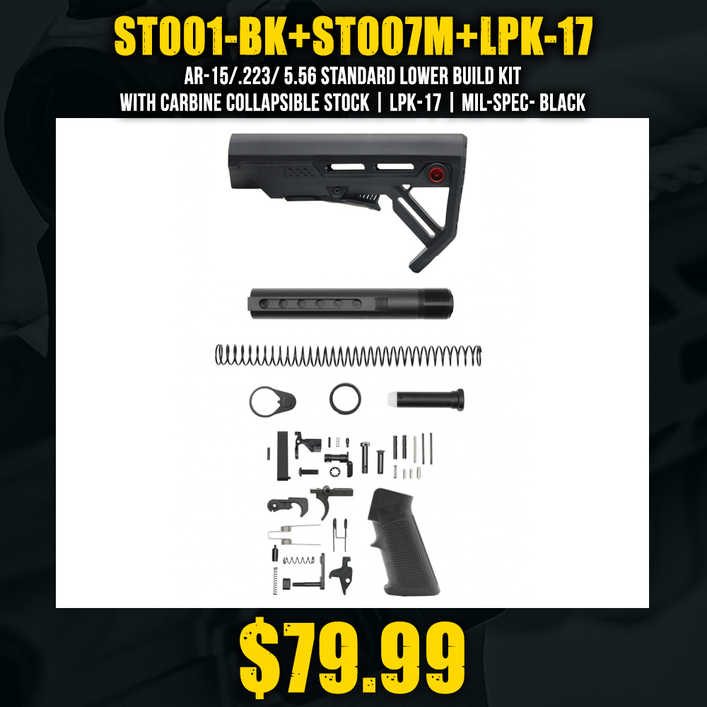 AR-15/.223/ 5.56 STANDARD LOWER BUILD KIT WITH CARBINE COLLAPSIBLE STOCK| LPK-17| MIL-SPEC- BLACK AR-15/.223/ 5.56 STANDARD LOWER BUILD KIT WITH CARBINE COLLAPSIBLE STOCK| LPK-17| MIL-SPEC- BLACK