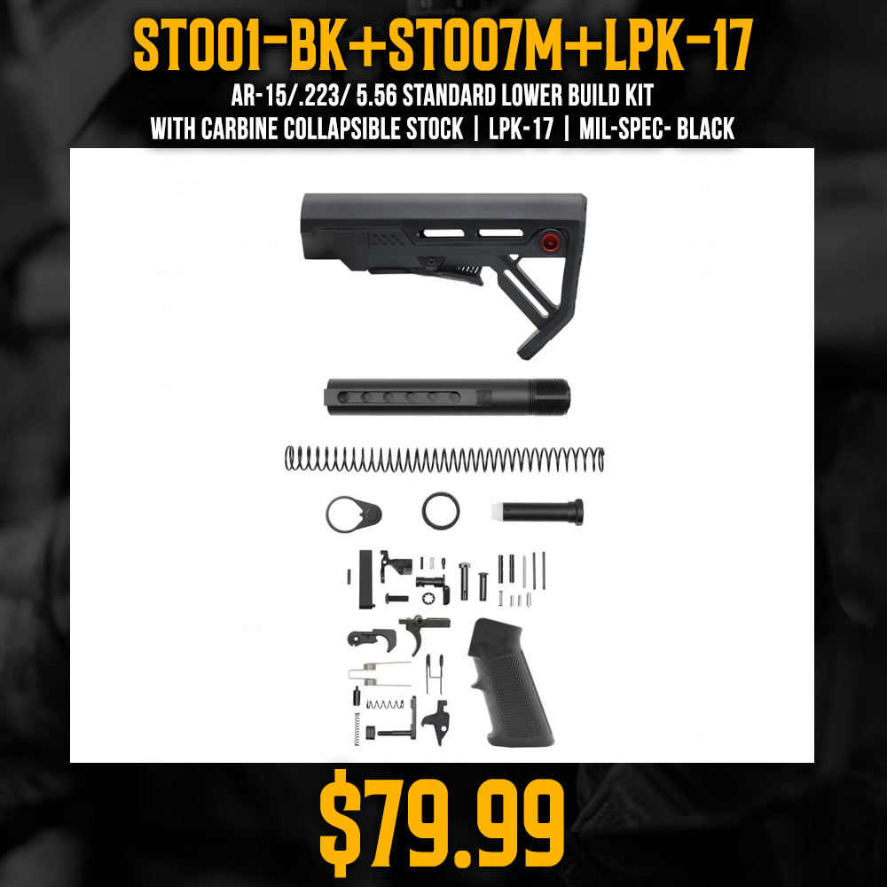 AR-15/.223/ 5.56 STANDARD LOWER BUILD KIT WITH CARBINE COLLAPSIBLE STOCK| LPK-17| MIL-SPEC- BLACK AR-15/.223/ 5.56 STANDARD LOWER BUILD KIT WITH CARBINE COLLAPSIBLE STOCK| LPK-17| MIL-SPEC- BLACK