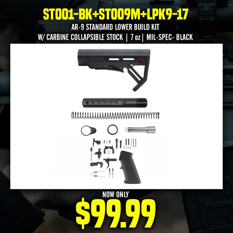 AR-9 STANDARD LOWER BUILD KIT W/ CARBINE COLLAPSIBLE STOCK| 7 oz| MIL-SPEC- BLACK