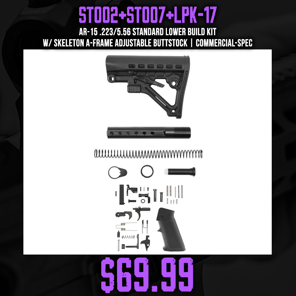 AR-15 .223/5.56 Standard Lower Build Kit W/ Skeleton A-Frame Adjustable Buttstock | Commercial-Spec