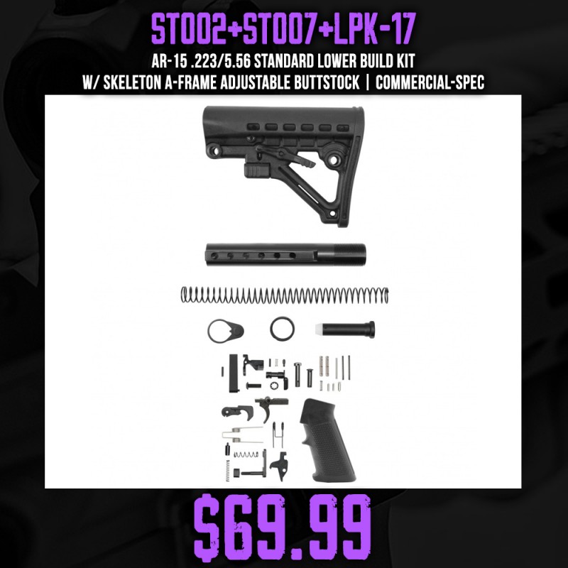 AR-15 .223/5.56 Standard Lower Build Kit W/ Skeleton A-Frame Adjustable Buttstock | Commercial-Spec