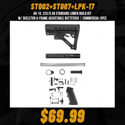 AR-15 .223/5.56 Standard Lower Build Kit W/ Skeleton A-Frame Adjustable Buttstock | Commercial-Spec