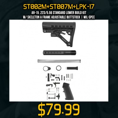 AR-15 .223/5.56 Standard Lower Build Kit W/ Skeleton A Frame Adjustable Buttstock | Mil-Spec