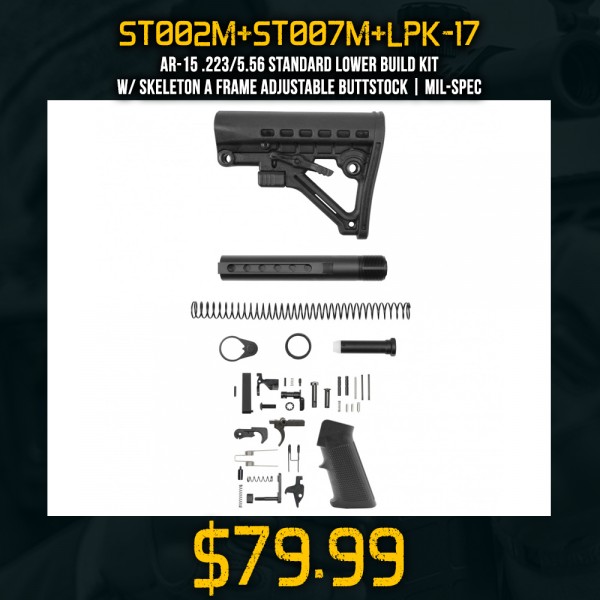 AR-15 .223/5.56 Standard Lower Build Kit W/ Skeleton A Frame Adjustable Buttstock | Mil-Spec