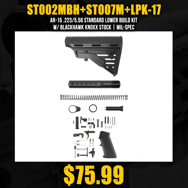 AR-15 .223/5.56 Standard Lower Build Kit W/ Blackhawk Knoxx Stock | Mil-Spec AR-15 .223/5.56 Standard Lower Build Kit W/ Blackhawk Knoxx Stock | Mil-Spec