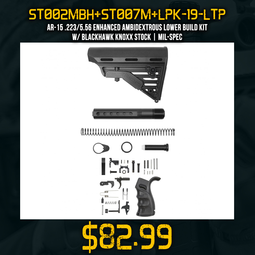 AR-15 .223/5.56 Enhanced Ambidextrous Lower Build Kit W/ Blackhawk Knoxx Stock | Mil-Spec