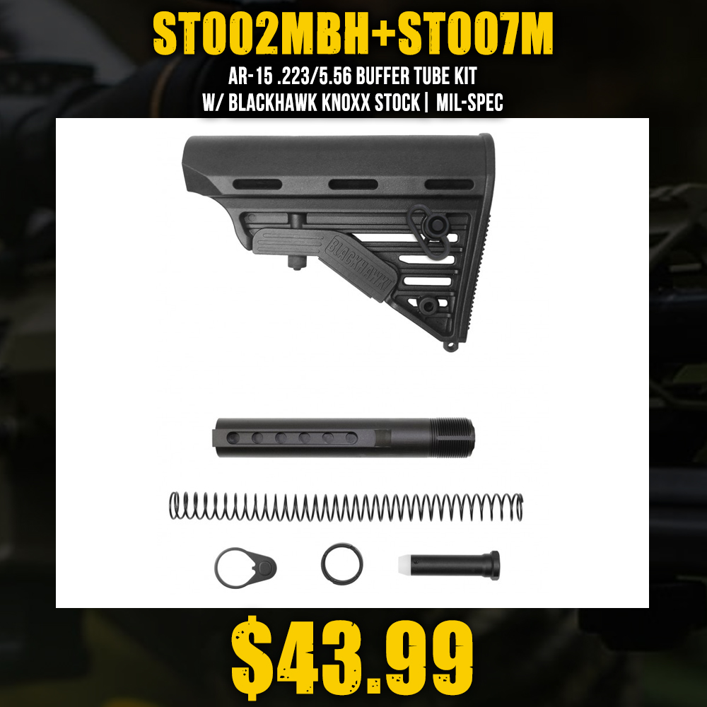 AR-15 .223/5.56 Buffer Tube Kit W/ Blackhawk Knoxx Stock| Mil-Spec AR-15 .223/5.56 Buffer Tube Kit W/ Blackhawk Knoxx Stock| Mil-Spec