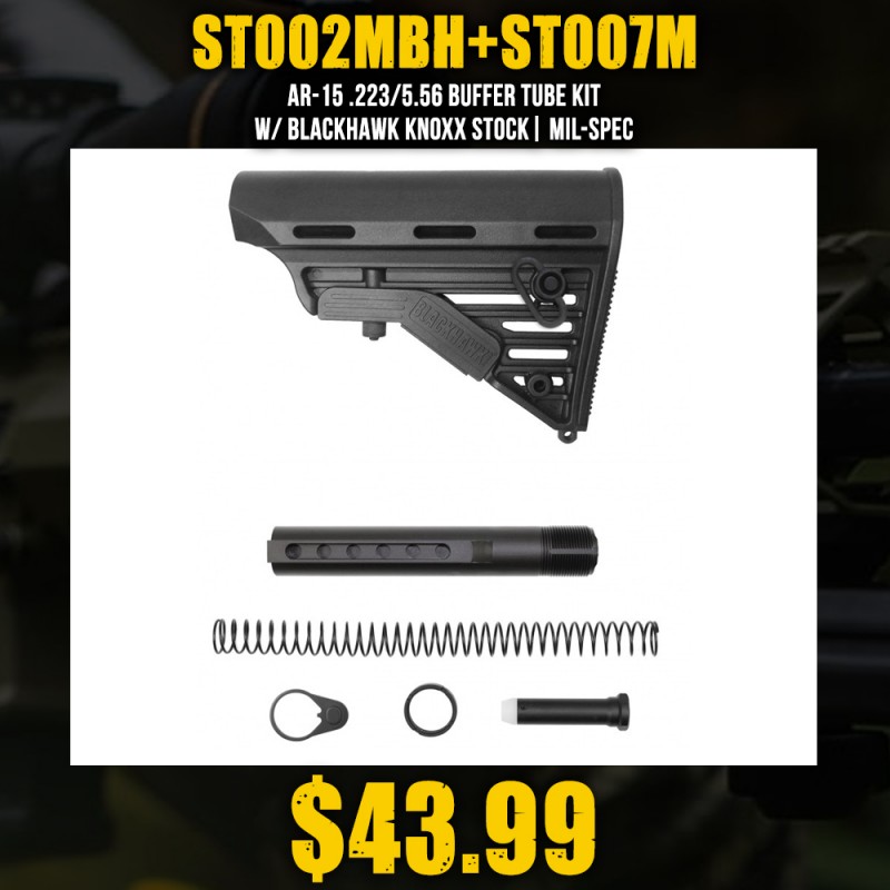 AR-15 .223/5.56 Buffer Tube Kit W/ Blackhawk Knoxx Stock| Mil-Spec AR-15 .223/5.56 Buffer Tube Kit W/ Blackhawk Knoxx Stock| Mil-Spec