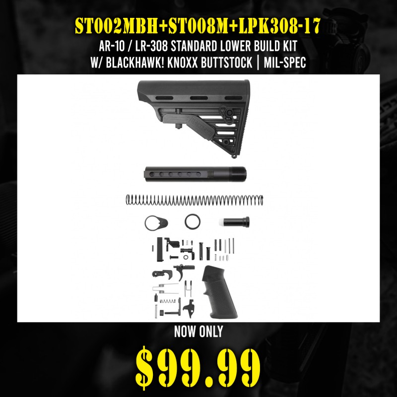 AR-10 / LR-308 Standard Lower Build Kit W/Blackhawk! Knoxx Buttstock | Mil-Spec