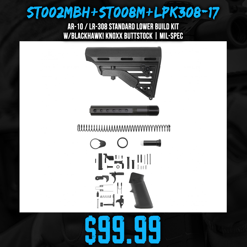 AR-10 / LR-308 Standard Lower Build Kit W/Blackhawk! Knoxx Buttstock | Mil-Spec
