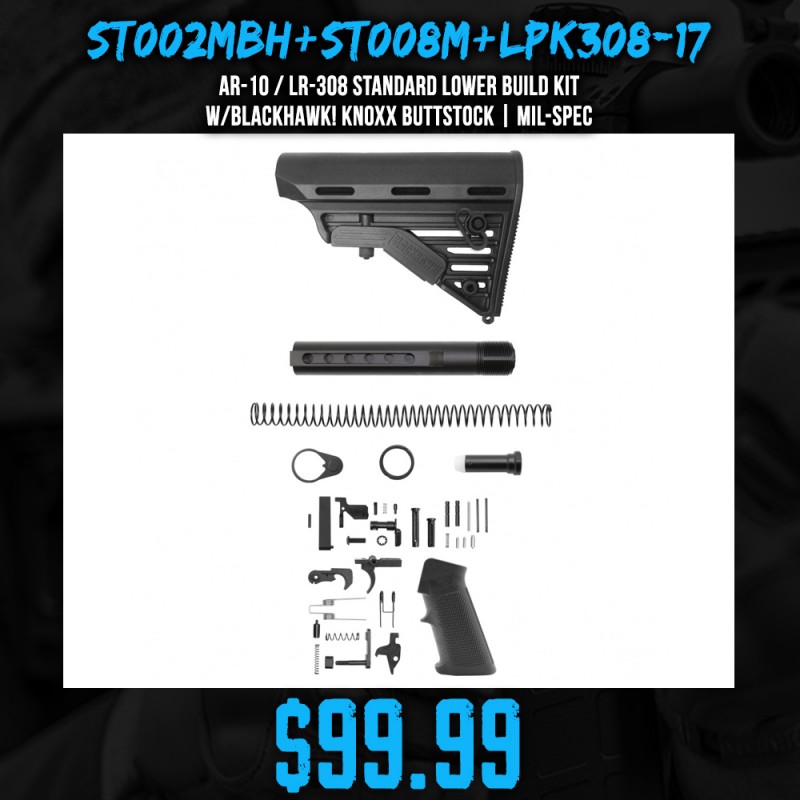 AR-10 / LR-308 Standard Lower Build Kit W/Blackhawk! Knoxx Buttstock | Mil-Spec
