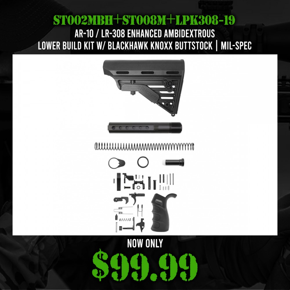 AR-10 / LR-308 Enhanced Ambidextrous Lower Build Kit W/ Blackhawk Knoxx Buttstock | Mil-Spec