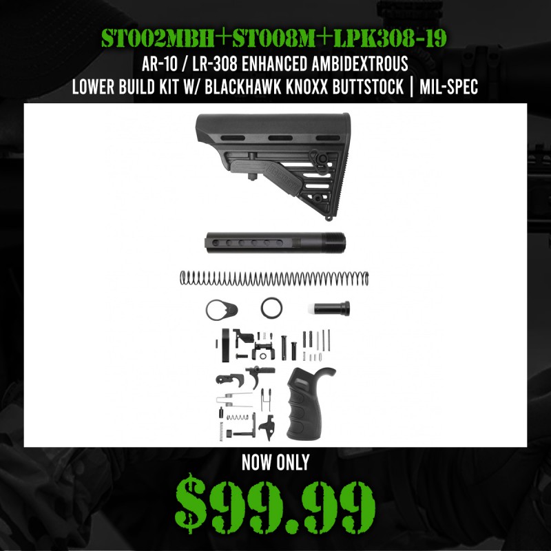 AR-10 / LR-308 Enhanced Ambidextrous Lower Build Kit W/ Blackhawk Knoxx Buttstock | Mil-Spec