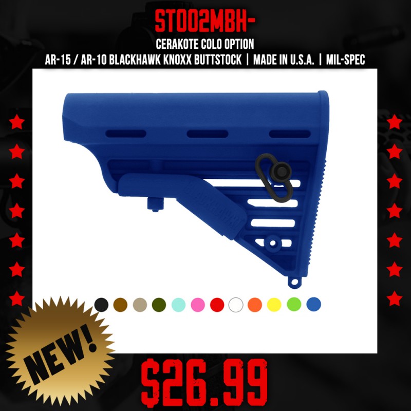 CERAKOTE COLO OPTION| AR-15 / AR-10 Blackhawk Knoxx Buttstock | Made In U.S.A. | Mil-Spec CERAKOTE COLO OPTION| AR-15 / AR-10 Blackhawk Knoxx Buttstock | Made In U.S.A. | Mil-Spec