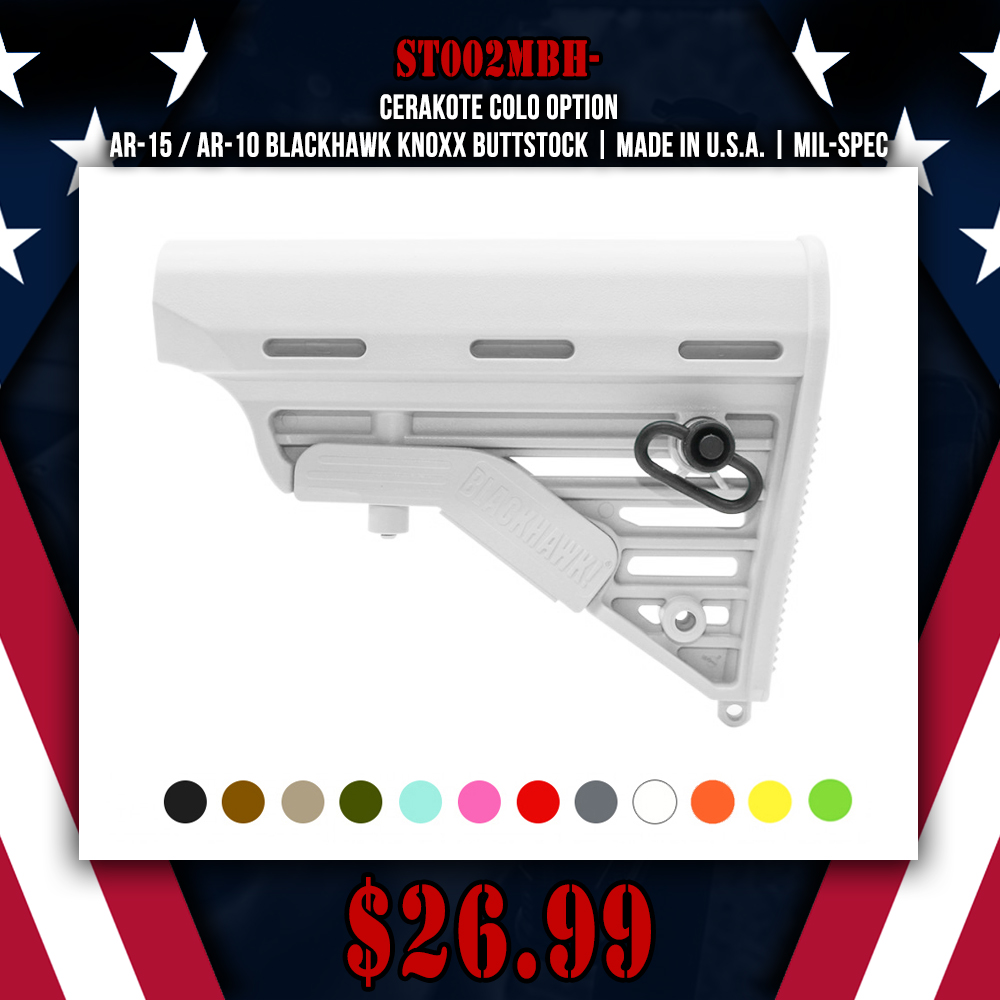 CERAKOTE COLO OPTION| AR-15 / AR-10 Blackhawk Knoxx Buttstock | Made In U.S.A. | Mil-Spec CERAKOTE COLO OPTION| AR-15 / AR-10 Blackhawk Knoxx Buttstock | Made In U.S.A. | Mil-Spec