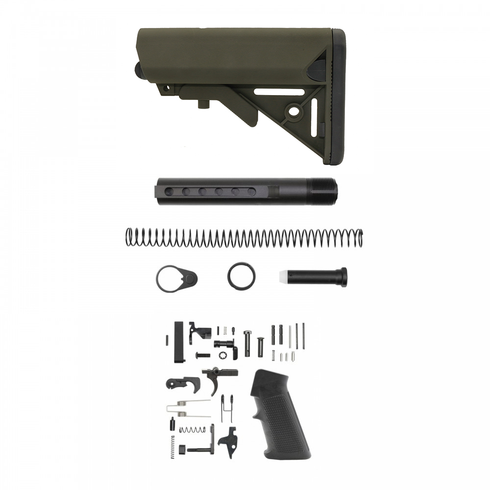 AR-15 .223/5.56 Standard Lower Build Kit W/ Cerakote ODG Sopmod Buttstock| Mil-Spec
