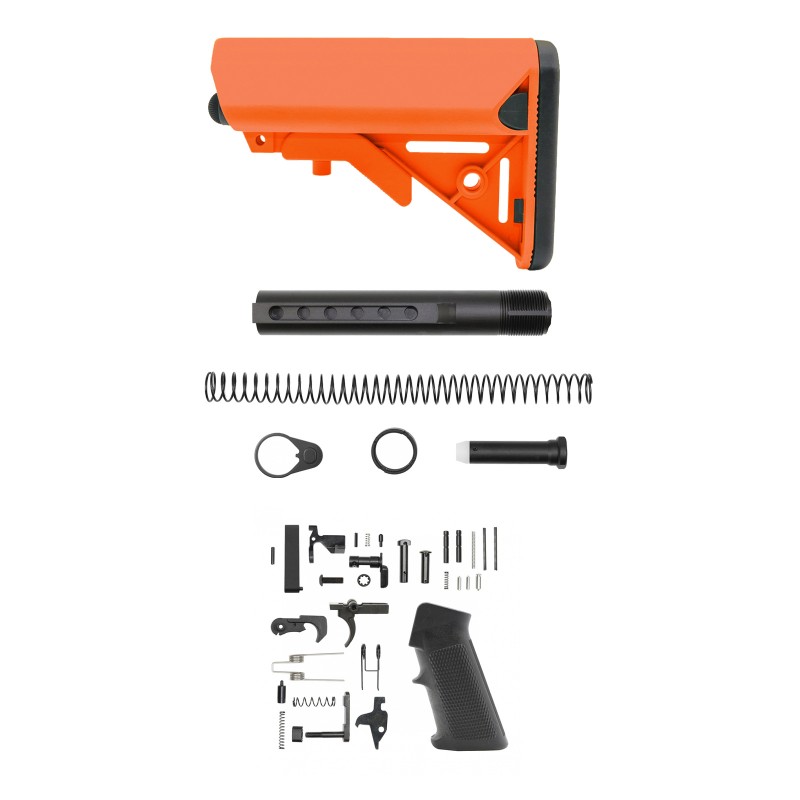 AR-15 .223/5.56 Standard Lower Build Kit W/ Cerakote Hunter Orange Sopmod Buttstock| Mil-Spec