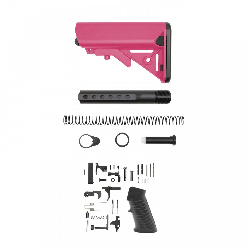 AR-15 .223/5.56 Standard Lower Build Kit W/ Cerakote Pink Sopmod Buttstock | Mil-Spec