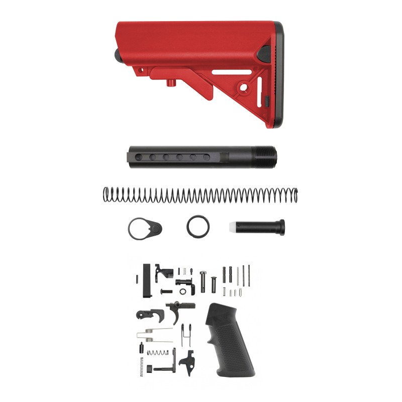 AR-15 .223/5.56 Standard Lower Build Kit W/ Cerakote Red Sopmod Buttstock | Mil-Spec