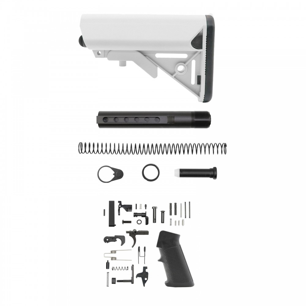 AR-15 .223/5.56 Standard Lower Build Kit W/ Cerakote Bright White Sopmod Buttstock| Mil-Spec