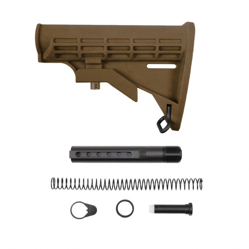 AR-15 .223/5.56 Collapsible Carbine Stock-Cerakote Burnt Bronze | W/ 6-Position Buffer Tube Kit | Mil-Spec