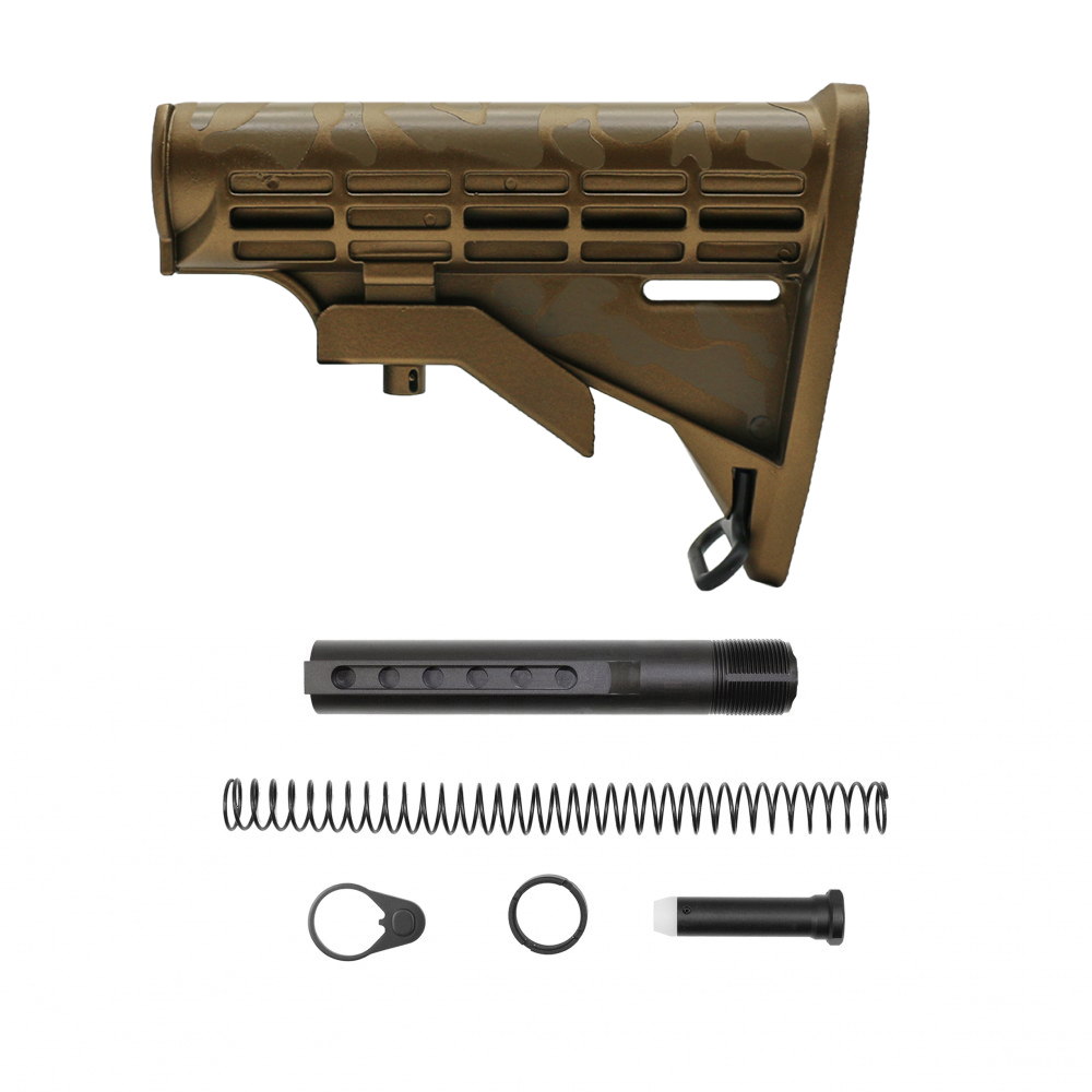 CERAKOTE CAMO|AR-15 .223/5.56 Collapsible Carbine Stock - Flat Dark Earth And Burnt Bronze| W/ 6-Position Buffer Tube Kit | Mil-Spec