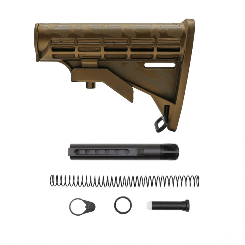 CERAKOTE CAMO|AR-15 .223/5.56 Collapsible Carbine Stock - Flat Dark Earth And Burnt Bronze| W/ 6-Position Buffer Tube Kit | Mil-Spec