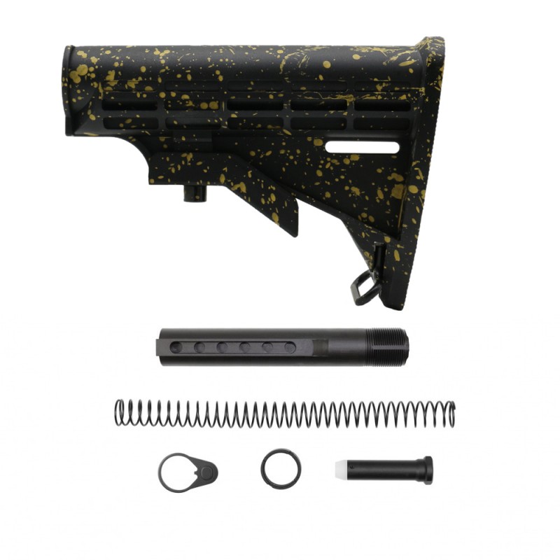 AR-15 .223/5.56 Collapsible Carbine Stock-Cerakote BLK-G Splatter | W/ 6-Position Buffer Tube Kit | Mil-Spec