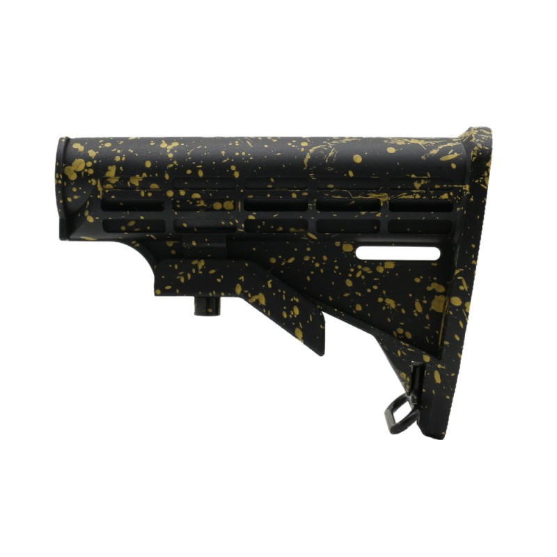 CERAKOTE SPLATTER | AR-15 Collapsible Standard Version Stock Body - Mil Spe - Base Black - Pattern- Gold CERAKOTE SPLATTER | AR-15 Collapsible Standard Version Stock Body - Mil Spe - Base Black - Pattern- Gold