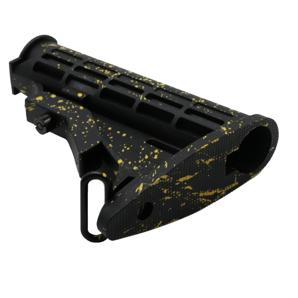 CERAKOTE SPLATTER | AR-15 Collapsible Standard Version Stock Body - Mil Spe - Base Black - Pattern- Gold CERAKOTE SPLATTER | AR-15 Collapsible Standard Version Stock Body - Mil Spe - Base Black - Pattern- Gold