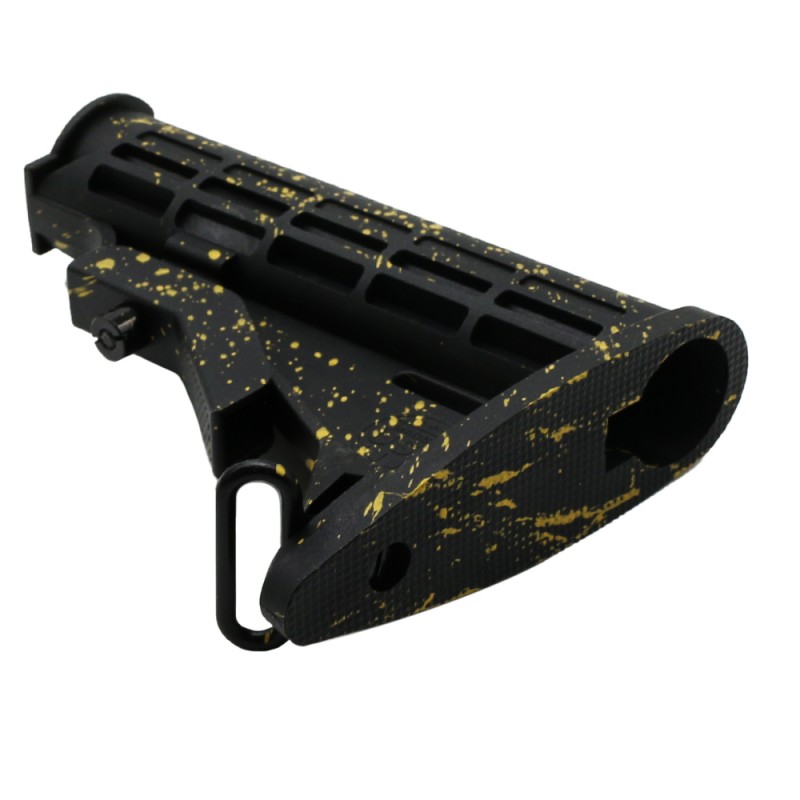 CERAKOTE SPLATTER | AR-15 Collapsible Standard Version Stock Body - Mil Spe - Base Black - Pattern- Gold CERAKOTE SPLATTER | AR-15 Collapsible Standard Version Stock Body - Mil Spe - Base Black - Pattern- Gold