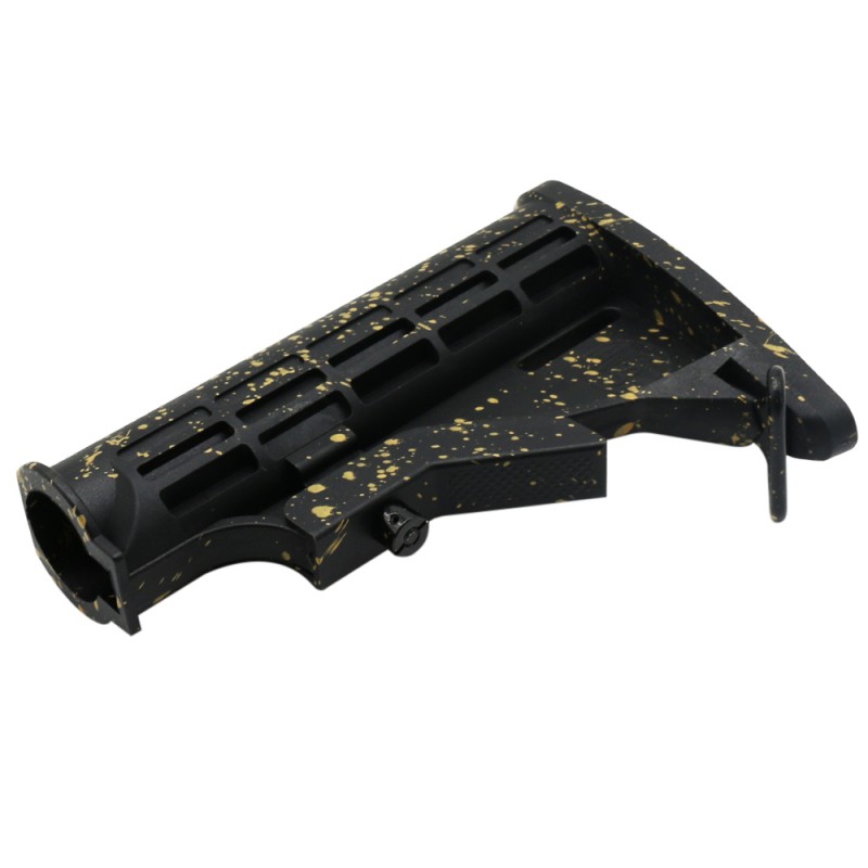 CERAKOTE SPLATTER | AR-15 Collapsible Standard Version Stock Body - Mil Spe - Base Black - Pattern- Gold CERAKOTE SPLATTER | AR-15 Collapsible Standard Version Stock Body - Mil Spe - Base Black - Pattern- Gold