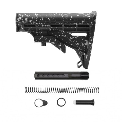 AR-15 .223/5.56 Collapsible Carbine Stock-Cerakote BLK-S Splatter | W/ 6-Position Buffer Tube Kit | Mil-Spec