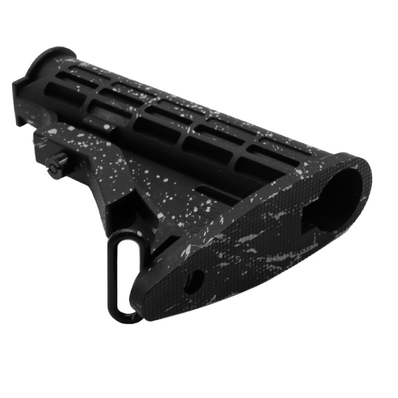 CERAKOTE SPLATTER | AR-15 Collapsible Standard Version Stock Body - Mil Spe - Base Black - Pattern- Glacier Silver CERAKOTE SPLATTER | AR-15 Collapsible Standard Version Stock Body - Mil Spe - Base Black - Pattern- Glacier Silver